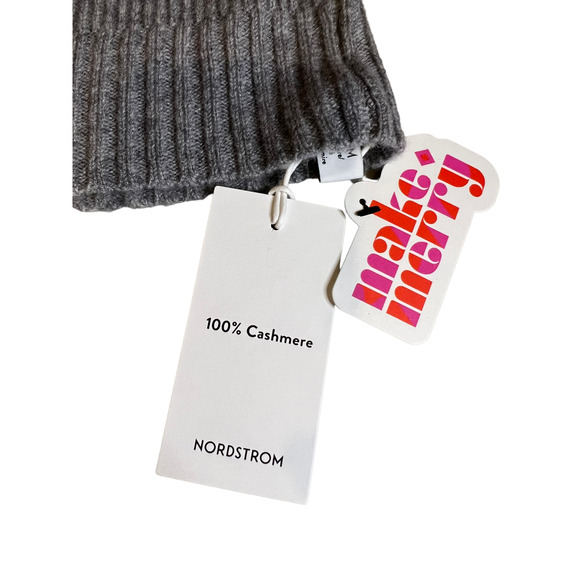 Nordstrom light gray heather cashmere beanie hat - Picture 3 of 4